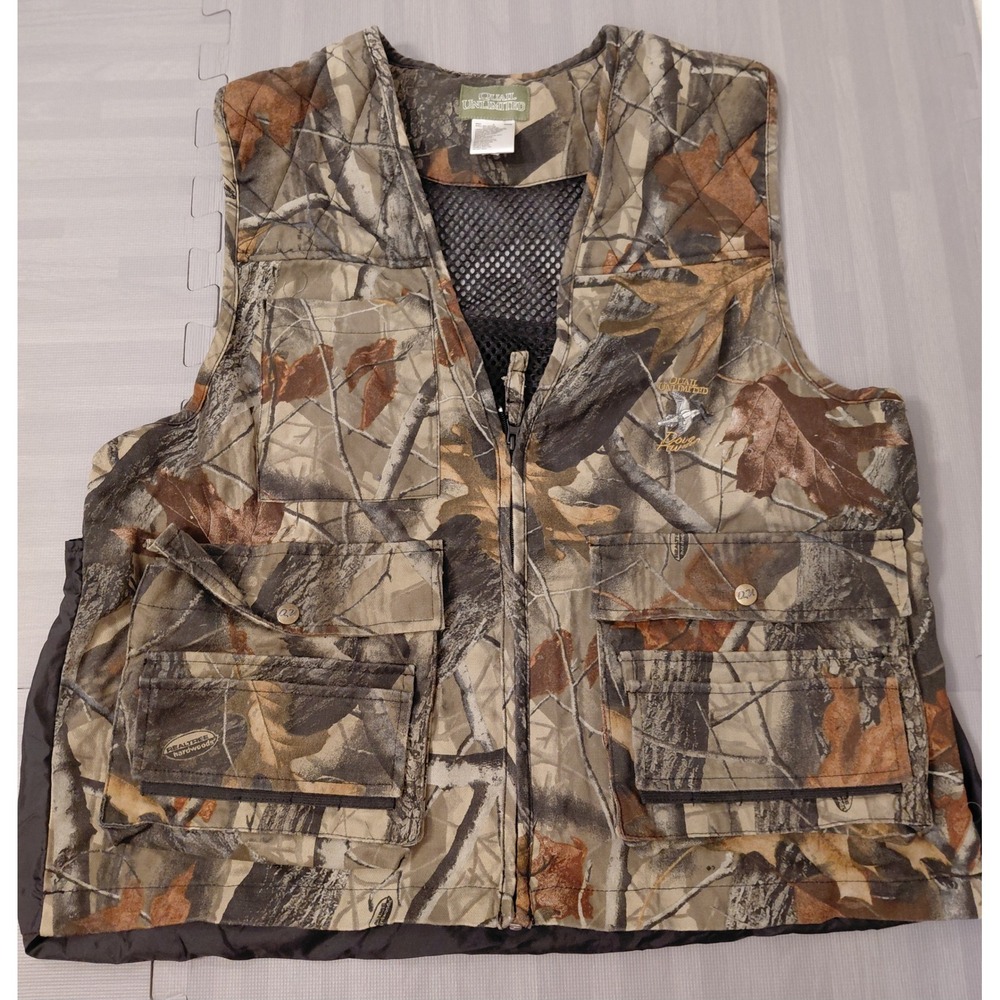 Quail Unlimited Mens M Realtree Hardwoods Grey Camo Hunting Vest Game Bag Mesh